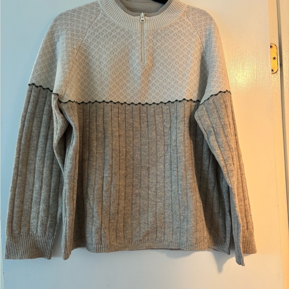 Woolrich Cream and Brown Crew Neck Sweater with Texture- 100%‎ Wool/Cotton